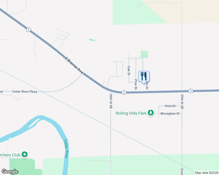 map of restaurants, bars, coffee shops, grocery stores, and more near 2909 East Bremer Avenue in Waverly
