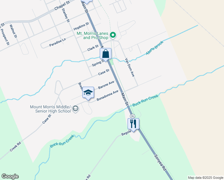 map of restaurants, bars, coffee shops, grocery stores, and more near 5 Bonadonna Avenue in Mount Morris