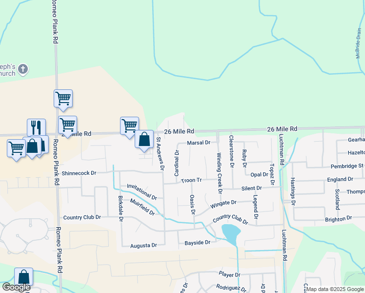 map of restaurants, bars, coffee shops, grocery stores, and more near 56856 Cardinal Drive in Macomb