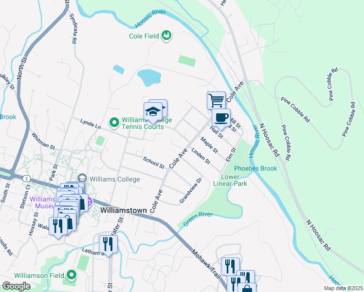 map of restaurants, bars, coffee shops, grocery stores, and more near 175 Cole Avenue in Williamstown