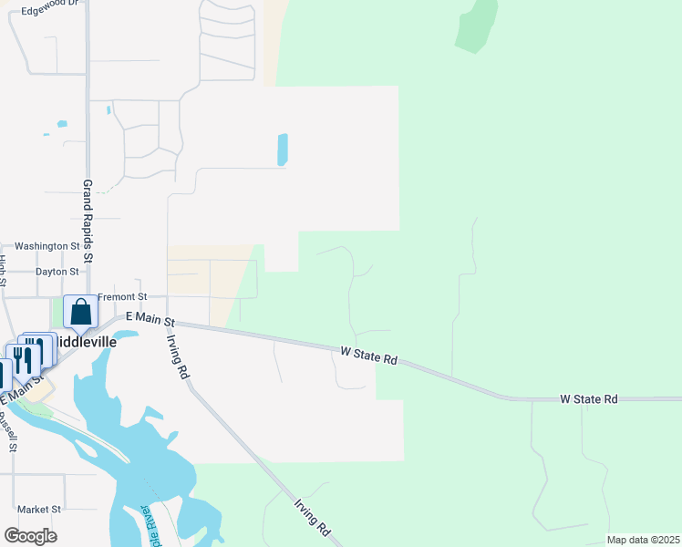 map of restaurants, bars, coffee shops, grocery stores, and more near 4175 Thornapple Hills Drive in Middleville