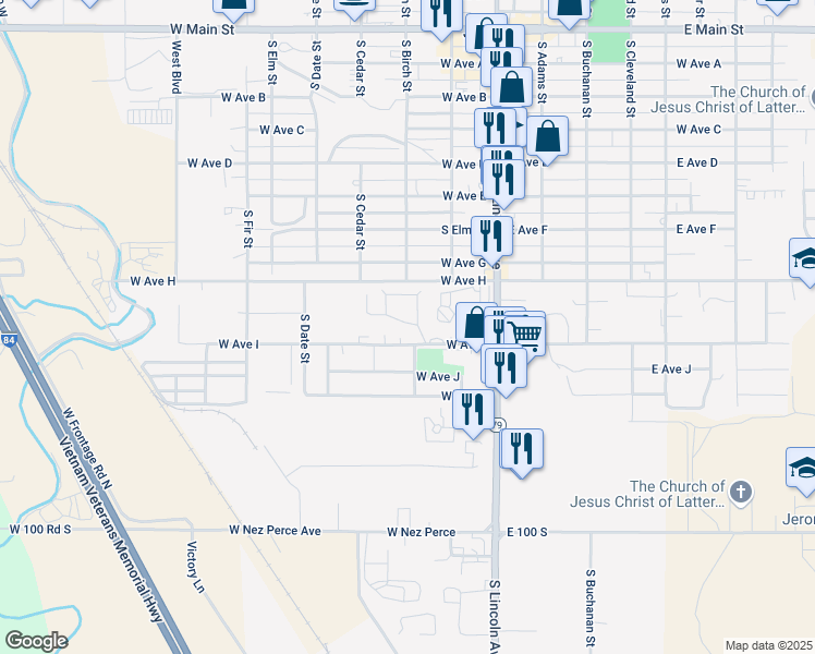 map of restaurants, bars, coffee shops, grocery stores, and more near 48 I Avenue in Jerome