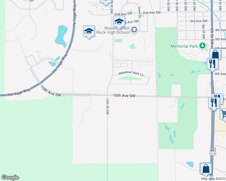 map of restaurants, bars, coffee shops, grocery stores, and more near 933 16th Street Southwest in Waverly