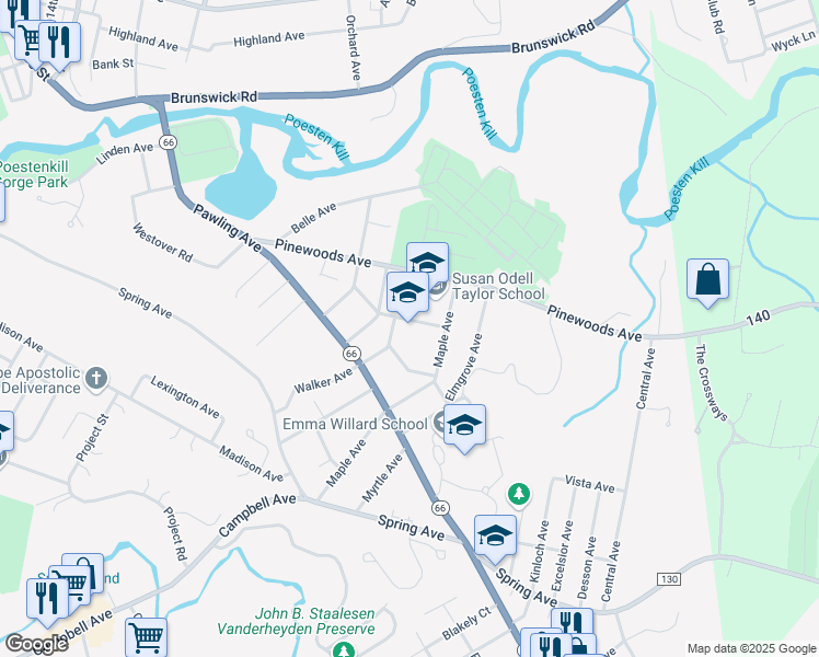 map of restaurants, bars, coffee shops, grocery stores, and more near 40 Collins Avenue in Troy