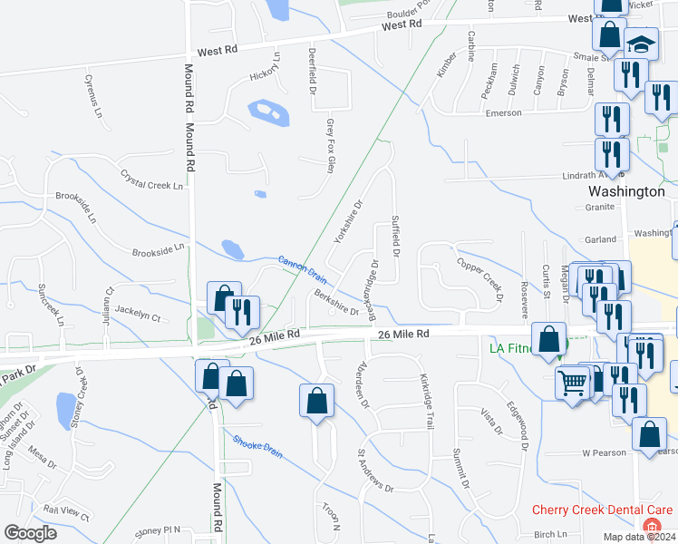 map of restaurants, bars, coffee shops, grocery stores, and more near 8224 Yorkshire Drive in Washington