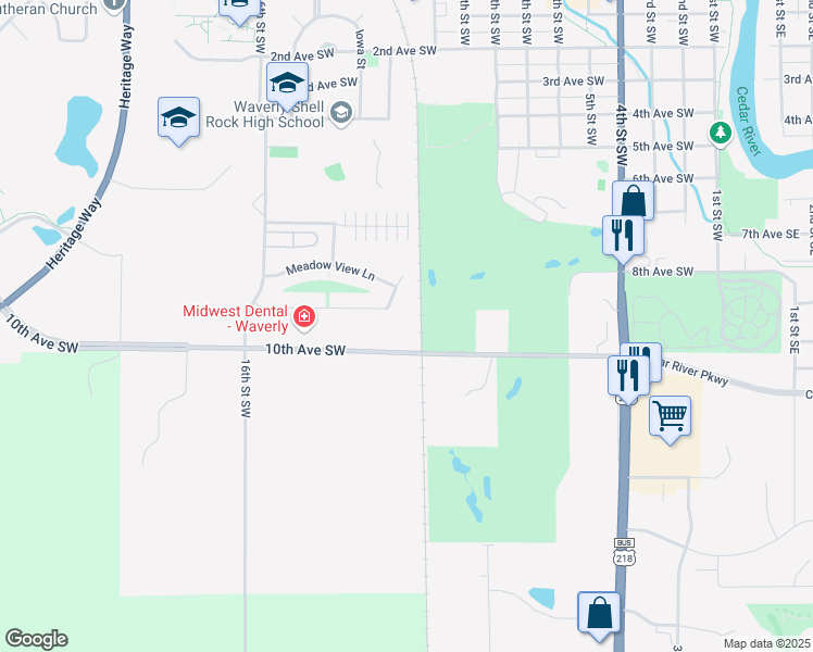 map of restaurants, bars, coffee shops, grocery stores, and more near 800-1200 10th Ave SW in Waverly