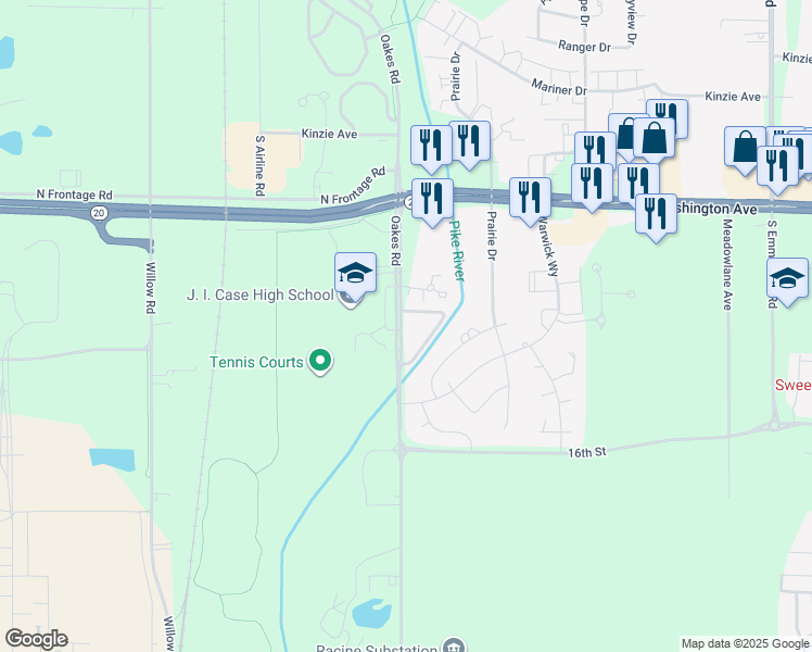map of restaurants, bars, coffee shops, grocery stores, and more near 1421 Oakes Road in Mount Pleasant