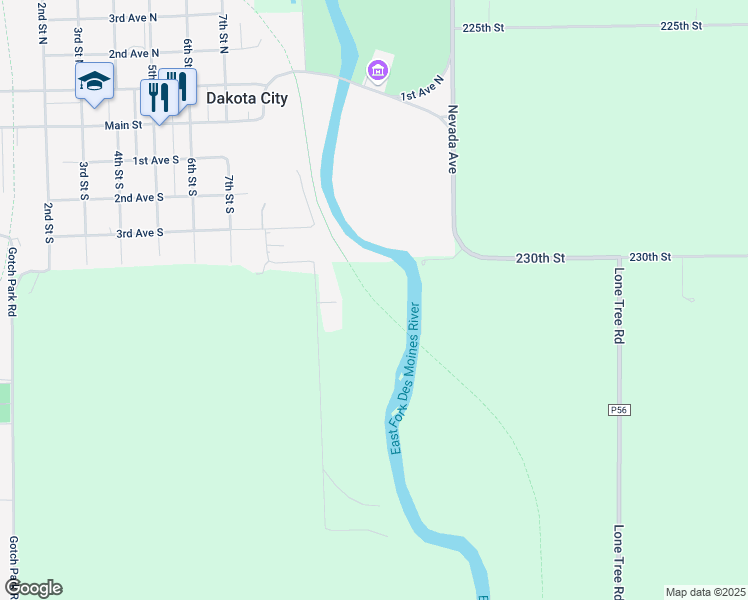 map of restaurants, bars, coffee shops, grocery stores, and more near 3 River Bike Trail in Dakota City