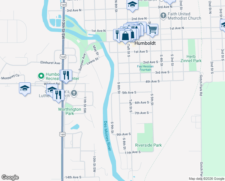 map of restaurants, bars, coffee shops, grocery stores, and more near 801-813 5th Ave S in Humboldt