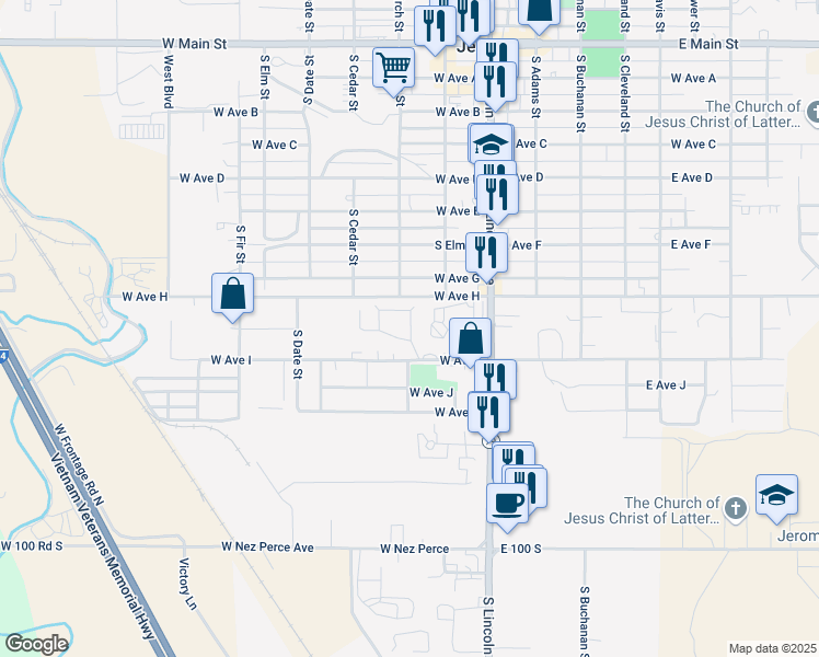 map of restaurants, bars, coffee shops, grocery stores, and more near 48 I Avenue in Jerome