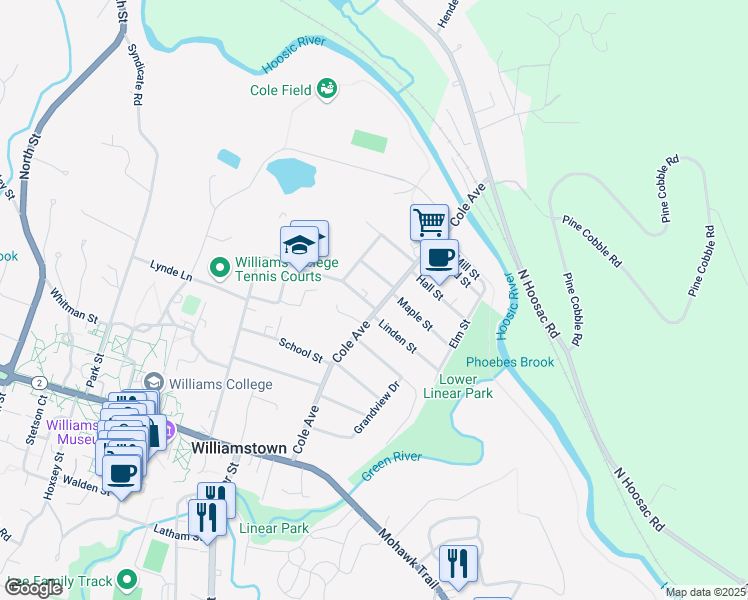 map of restaurants, bars, coffee shops, grocery stores, and more near 201 Cole Avenue in Williamstown