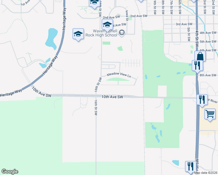 map of restaurants, bars, coffee shops, grocery stores, and more near 1400 10th Avenue Southwest in Waverly
