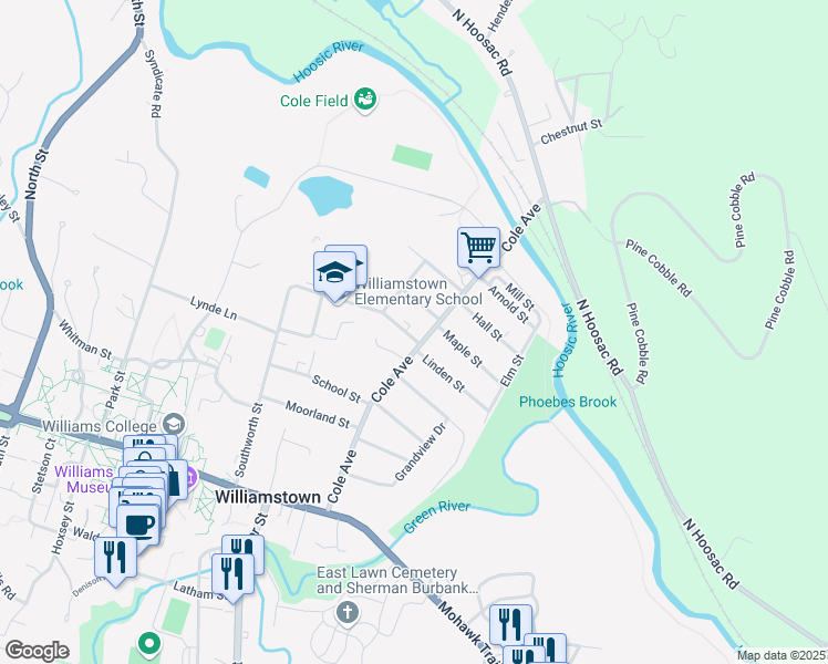 map of restaurants, bars, coffee shops, grocery stores, and more near 207 Cole Avenue in Williamstown