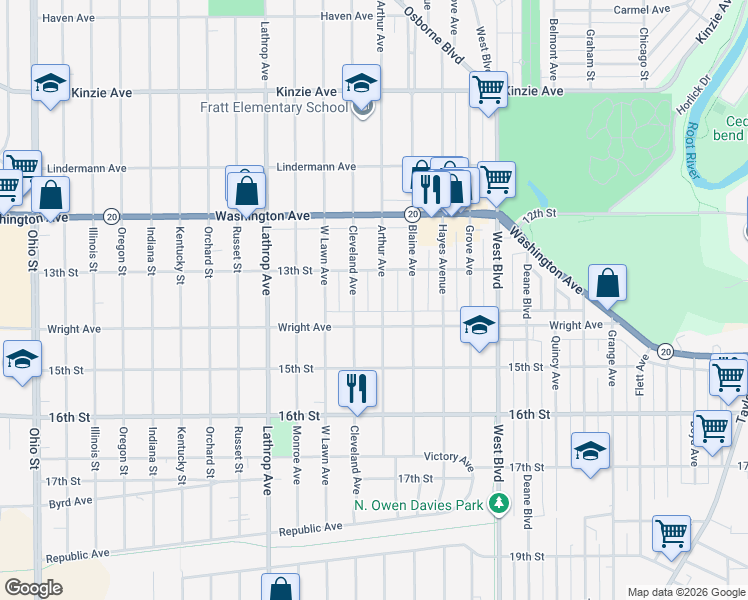 map of restaurants, bars, coffee shops, grocery stores, and more near 3516 Wright Avenue in Racine