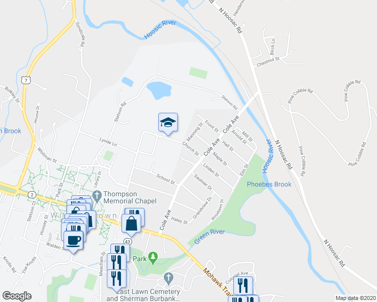 map of restaurants, bars, coffee shops, grocery stores, and more near 31 Church Street in Williamstown