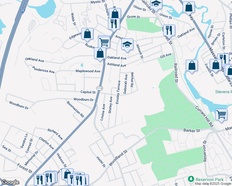 map of restaurants, bars, coffee shops, grocery stores, and more near 35 Shirley Avenue in Methuen