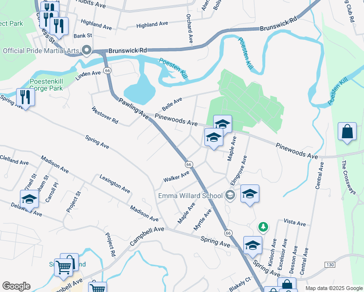 map of restaurants, bars, coffee shops, grocery stores, and more near 215 Pawling Avenue in Troy