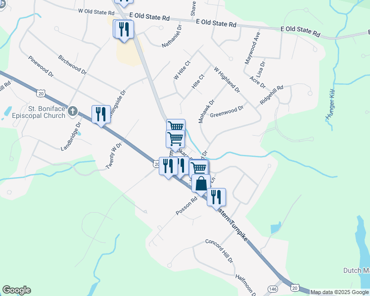map of restaurants, bars, coffee shops, grocery stores, and more near 7 Okara Drive in Schenectady