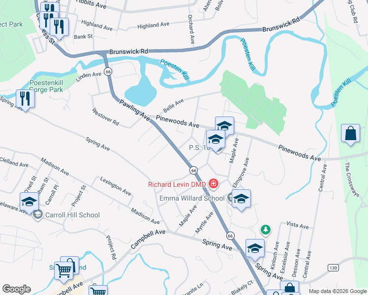 map of restaurants, bars, coffee shops, grocery stores, and more near 215 Pawling Avenue in Troy