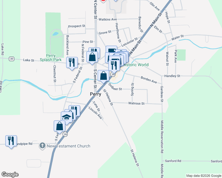 map of restaurants, bars, coffee shops, grocery stores, and more near 24 Dolbeer Street in Perry