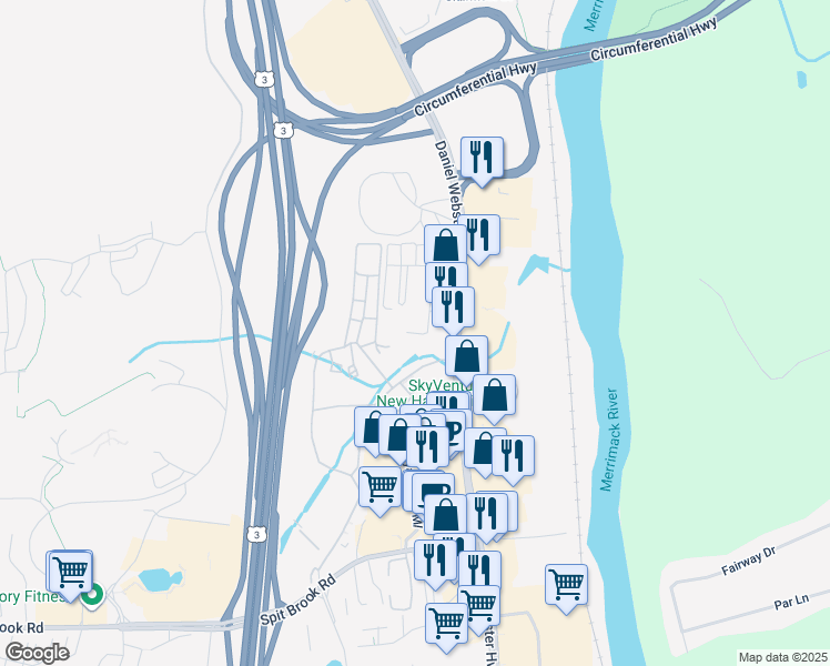 map of restaurants, bars, coffee shops, grocery stores, and more near 1 Royal Crest Drive in Nashua