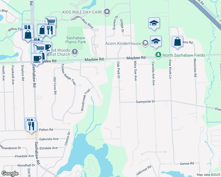 map of restaurants, bars, coffee shops, grocery stores, and more near 5306 Pheasant Run Road in Clarkston
