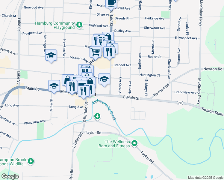 map of restaurants, bars, coffee shops, grocery stores, and more near 23 Pine Street in Hamburg