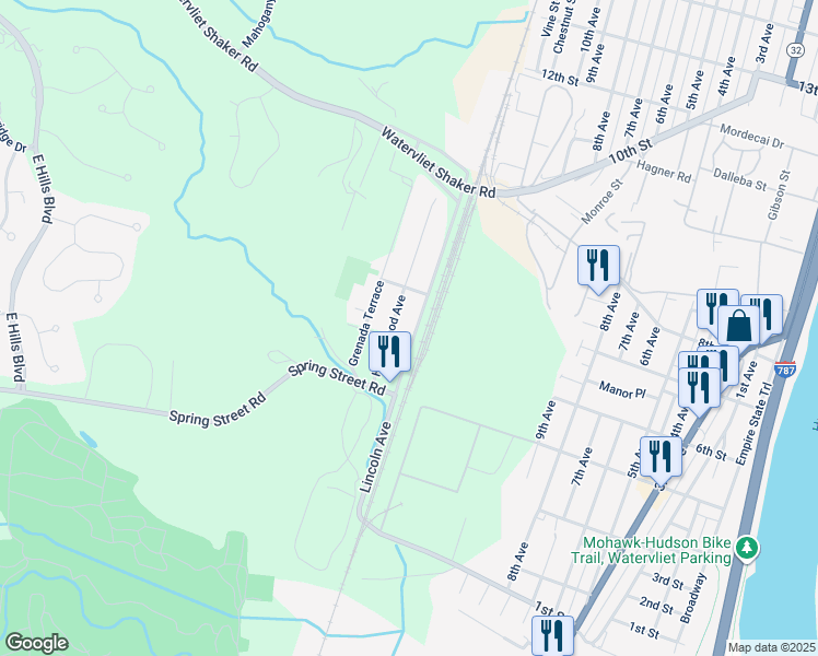 map of restaurants, bars, coffee shops, grocery stores, and more near 34 Homewood Avenue in Watervliet