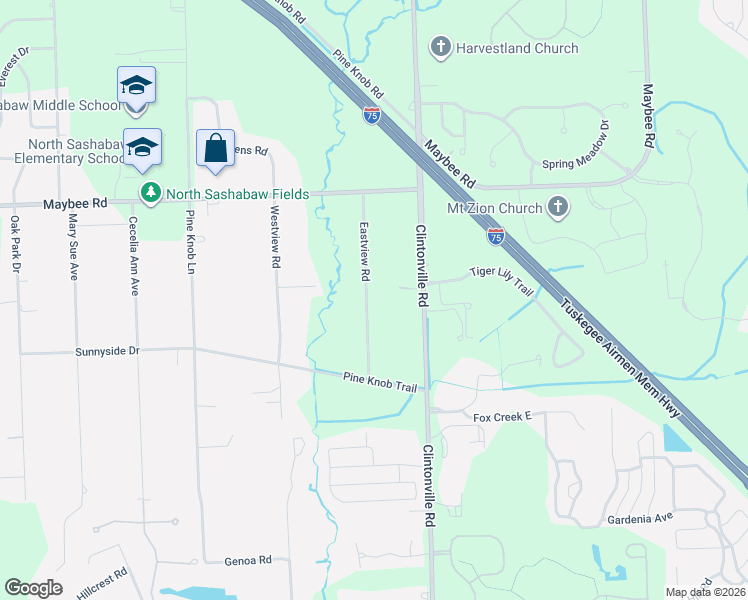 map of restaurants, bars, coffee shops, grocery stores, and more near 5251 Eastview Road in Clarkston