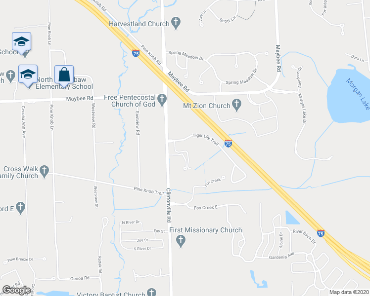 map of restaurants, bars, coffee shops, grocery stores, and more near 5360 Wild Daisy Court in Clarkston
