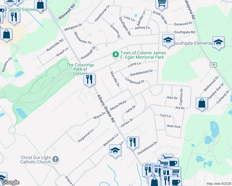 map of restaurants, bars, coffee shops, grocery stores, and more near 3 Bertha Terrace in Albany
