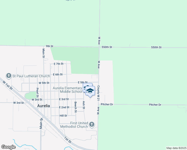 map of restaurants, bars, coffee shops, grocery stores, and more near 607 East 5th Street in Aurelia
