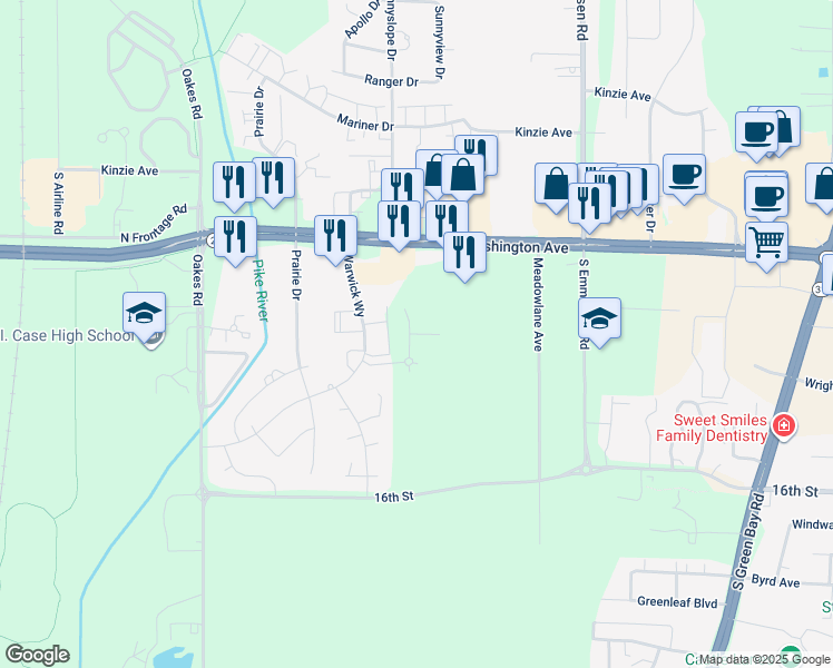 map of restaurants, bars, coffee shops, grocery stores, and more near 6522 Casper Court in Mount Pleasant