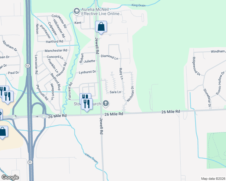 map of restaurants, bars, coffee shops, grocery stores, and more near 57499 Julie Court in Washington