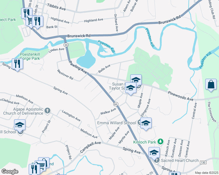 map of restaurants, bars, coffee shops, grocery stores, and more near 171 Pawling Avenue in Troy