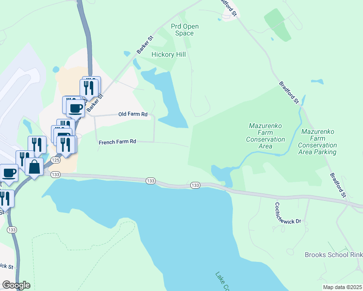 map of restaurants, bars, coffee shops, grocery stores, and more near 188 French Farm Road in North Andover