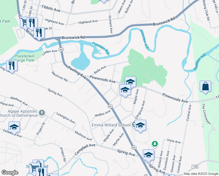 map of restaurants, bars, coffee shops, grocery stores, and more near 3 Lakewood Place in Troy