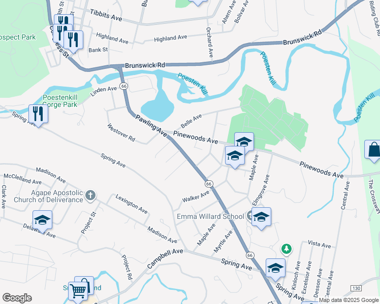 map of restaurants, bars, coffee shops, grocery stores, and more near 171 Pawling Avenue in Troy