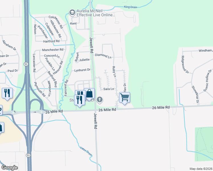 map of restaurants, bars, coffee shops, grocery stores, and more near 57499 Julie Court in Washington