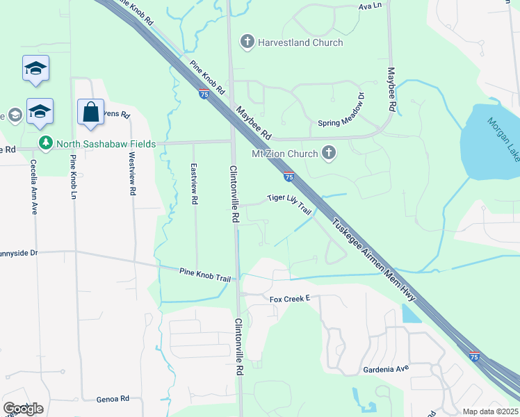 map of restaurants, bars, coffee shops, grocery stores, and more near 4651 Tiger Lily Trail in Independence charter Township