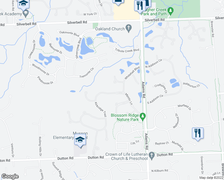 map of restaurants, bars, coffee shops, grocery stores, and more near 5580 Kirkridge Trail in Oakland charter Township