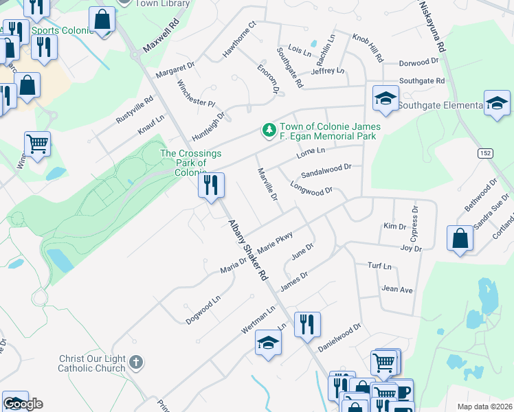 map of restaurants, bars, coffee shops, grocery stores, and more near 3 Bertha Terrace in Albany