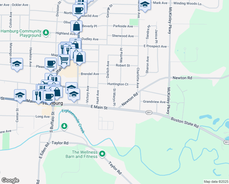 map of restaurants, bars, coffee shops, grocery stores, and more near 62 Saint Marys Place in Hamburg