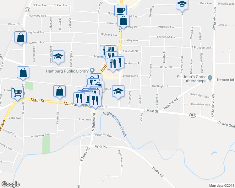 map of restaurants, bars, coffee shops, grocery stores, and more near 48 Pine Street in Hamburg