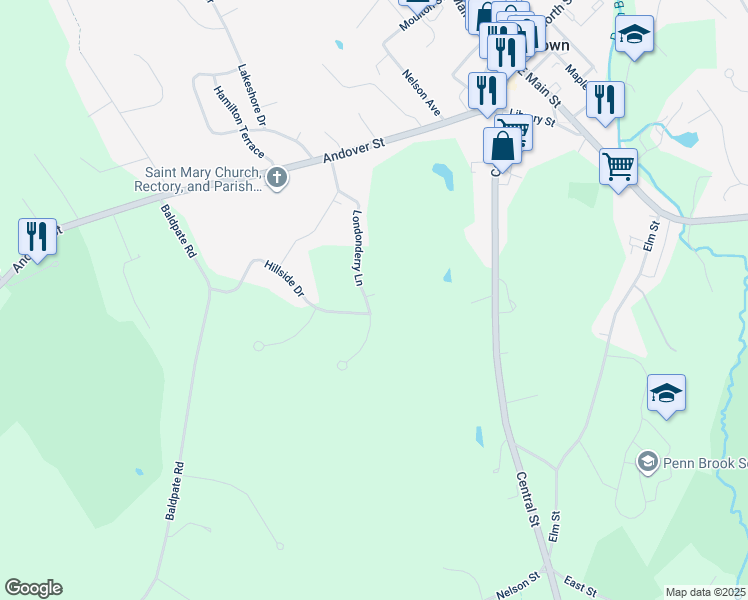 map of restaurants, bars, coffee shops, grocery stores, and more near 12 Londonderry Lane in Georgetown