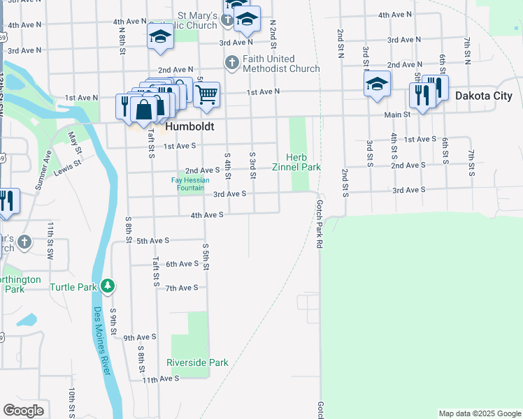 map of restaurants, bars, coffee shops, grocery stores, and more near 201-299 4th Avenue South in Humboldt