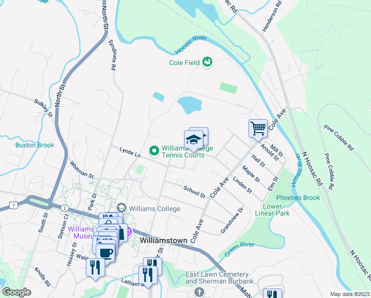 map of restaurants, bars, coffee shops, grocery stores, and more near 115 Church Street in Williamstown