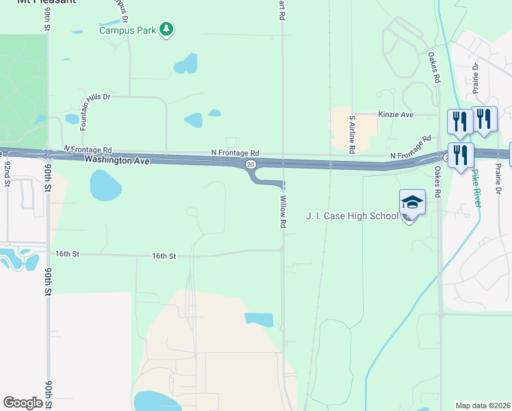 map of restaurants, bars, coffee shops, grocery stores, and more near 1326 Willow Road in Sturtevant