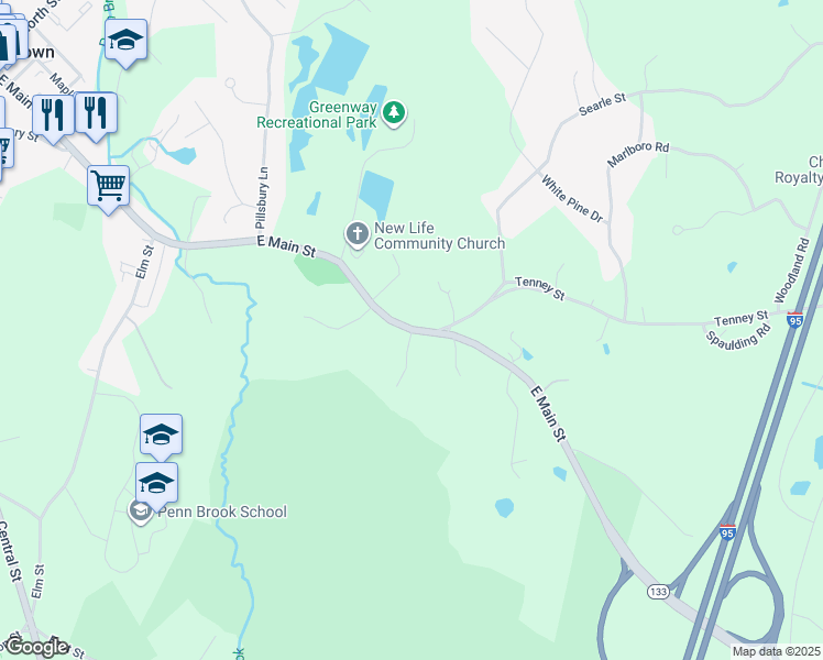map of restaurants, bars, coffee shops, grocery stores, and more near 225 East Main Street in Georgetown