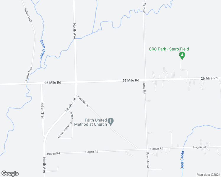 map of restaurants, bars, coffee shops, grocery stores, and more near 23990 26 Mile Road in Macomb